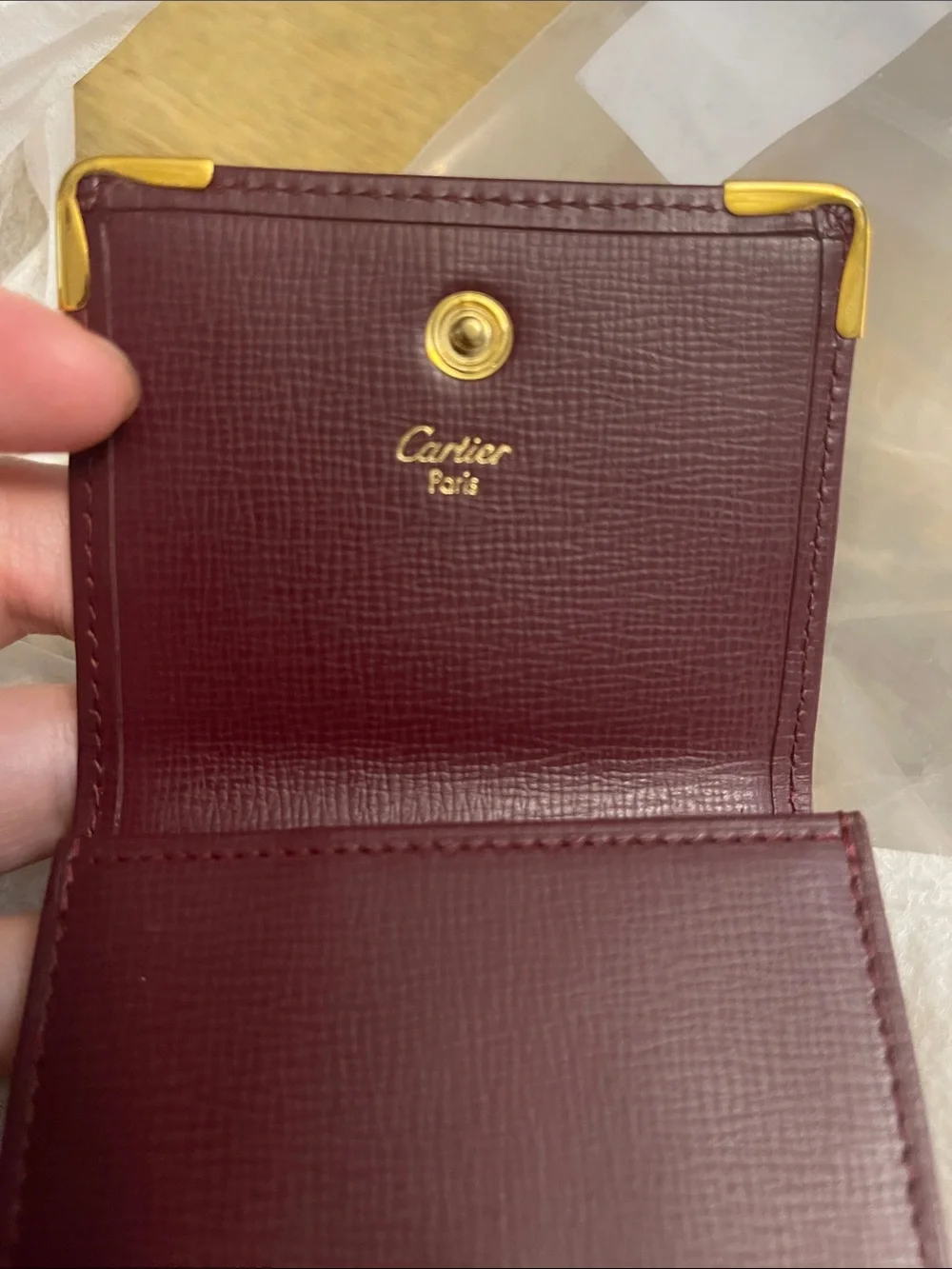 Cartier Burgundy Leather Wallet with Gold Corners
